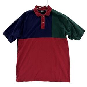 Vintage Trader Bay Polo Shirt Mens Medium Red Navy Green Colorblock Rugby Cotton